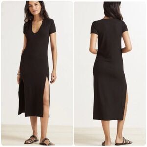 LNA Easy Tee Ribbed Short Sleeve Midi Dress in Black | Medium